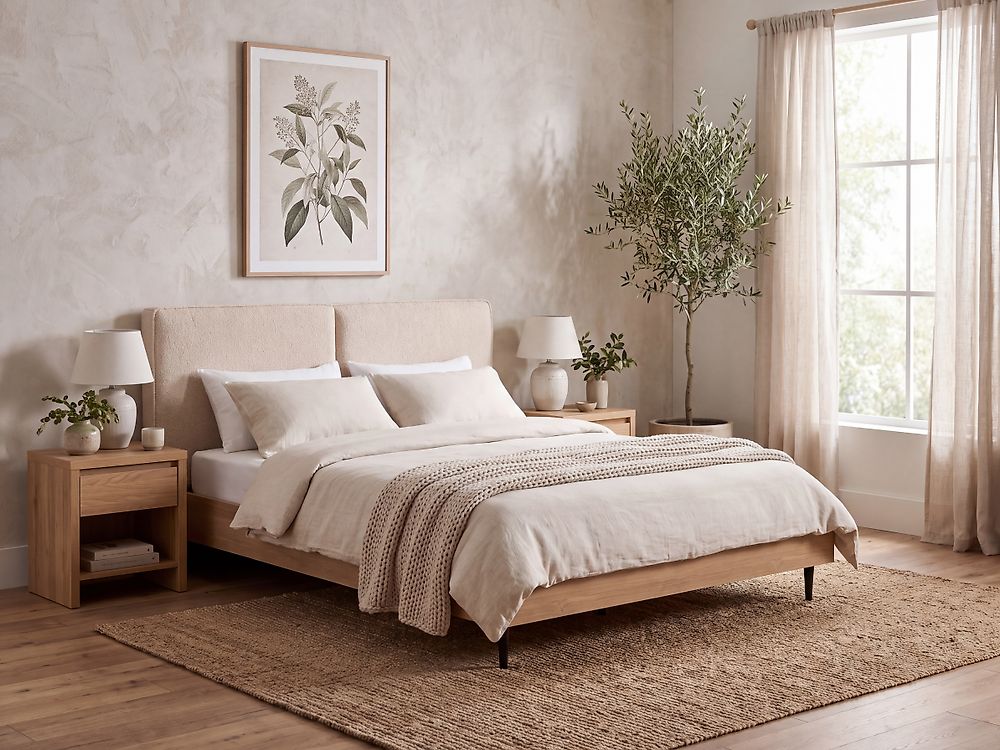 Lit avec sommier Bouclé IZERNORE 180 x 200 cm Beige