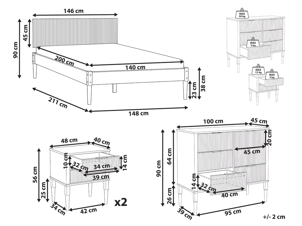 Schlafzimmer Set Kiefernholz AMBAZAC 140 x 200 cm Hellbraun_1118851