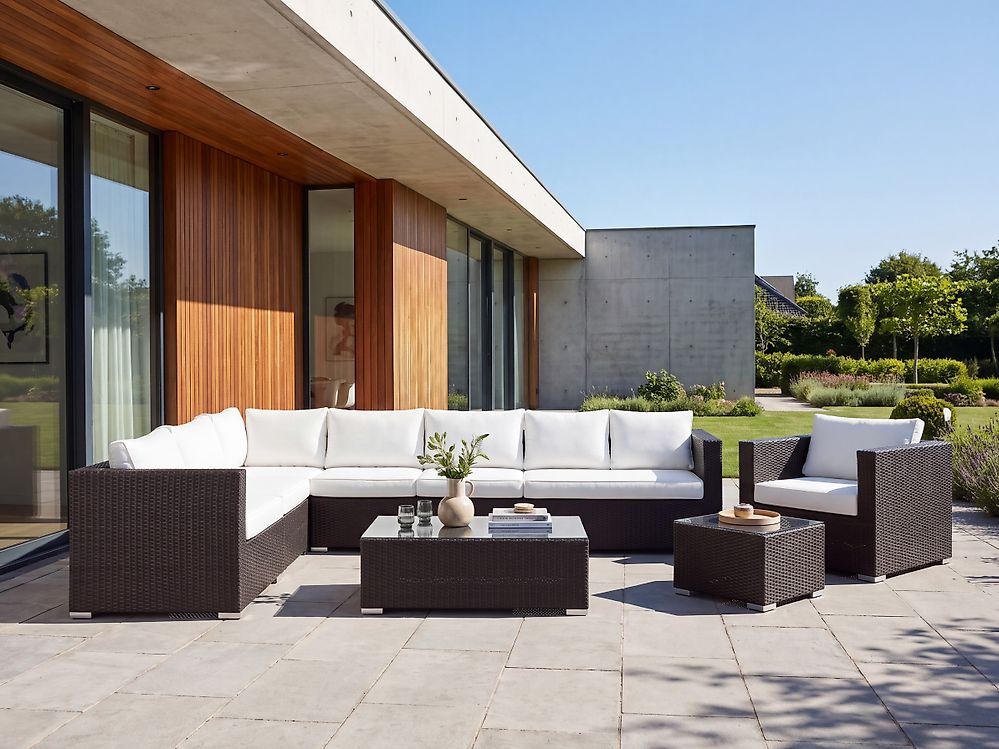 Garden Lounge Set with Table 8 Seater XXL Modular PE Rattan Dark Brown Right Hand