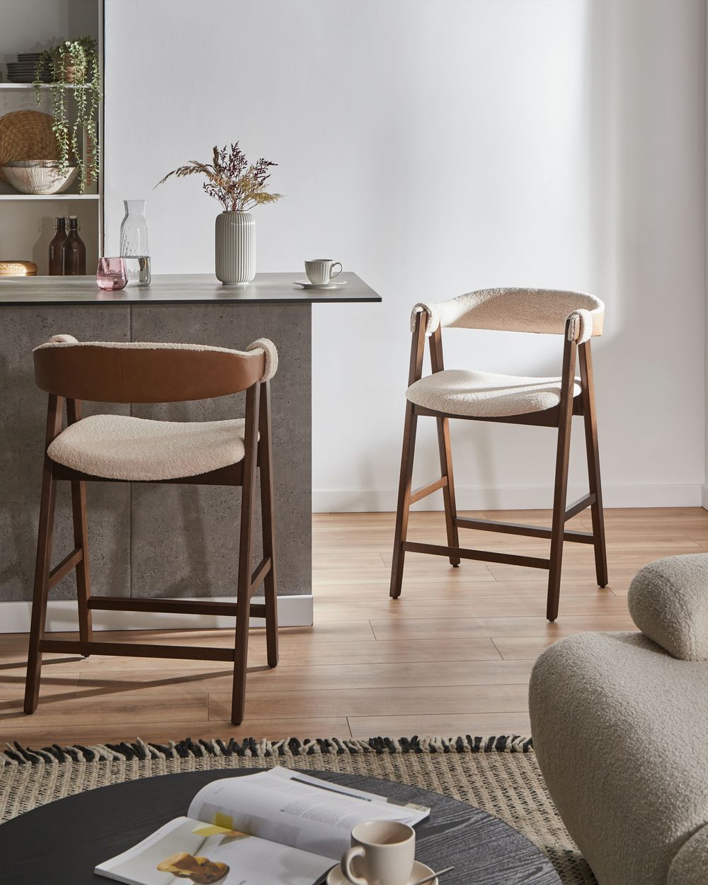 Sæt med 2 barstole DAY Boucle Brun/lys beige