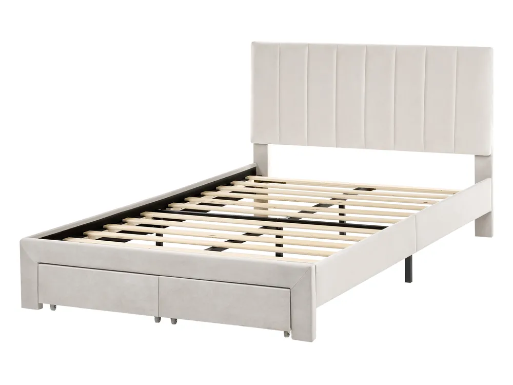 Bed with Storage Drawers LONZAC Velvet Off-White 120 x 200 cm (EU Small Double)_1014742
