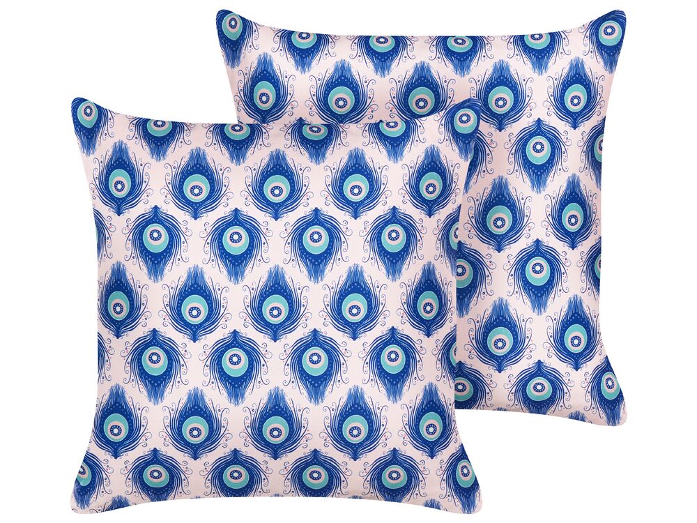 Set of 2 Outdoor Cushions Peacock Pattern 45 x 45 cm Blue and Pink CERIANA Beliani.at