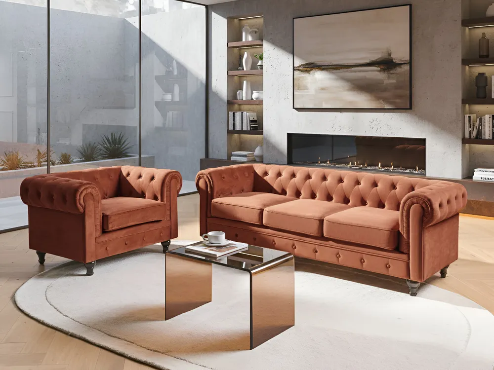 Poltrona CHESTERFIELD Velluto Marrone dorato_1033566