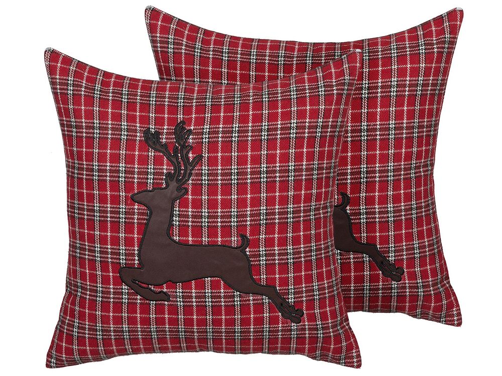 Set of 2 Decorative Cushions COMET 45 x 45 cm Dark Red Christmas Motif
