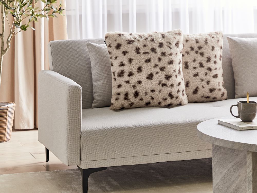 Set of 2 Decorative Cushions KASRA 45 x 45 cm Faux Fur Light Beige Abstract Pattern
