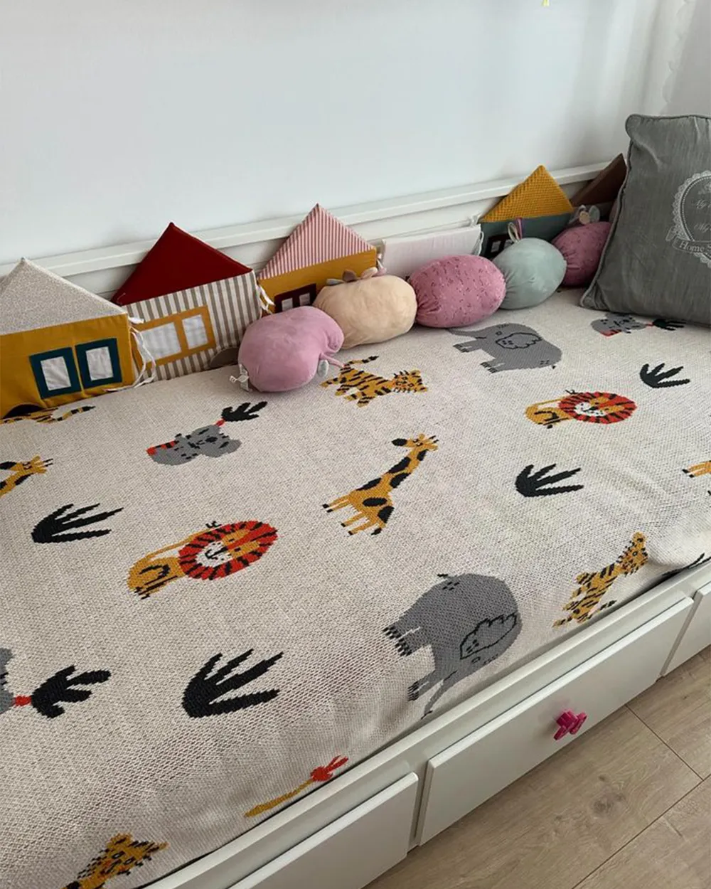 Couverture Polaire Douce Safari Animaux – Girafe & Éléphant, 150x100 Cm, Plaid Chaud Pour Enfant Et Ado