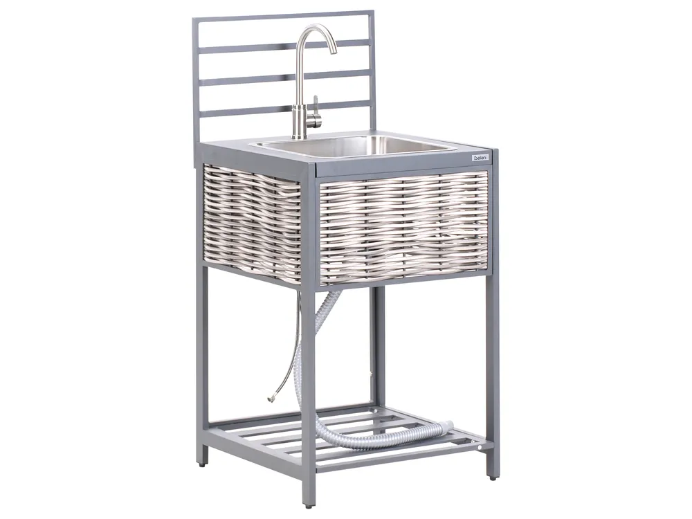 4 Piece Outdoor Kitchen Set with Sink MIRADOR Grey PE Rattan_987430