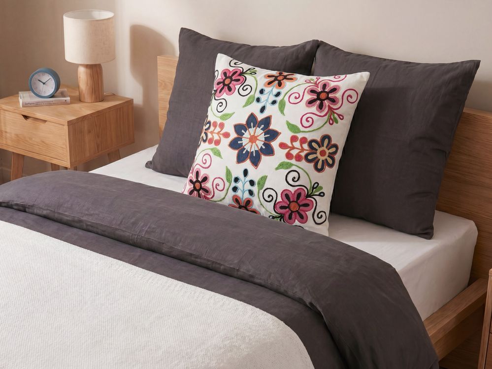 Throw Cushion BAHRAICH 50 x 50 cm Cotton Multicolour Floral Pattern