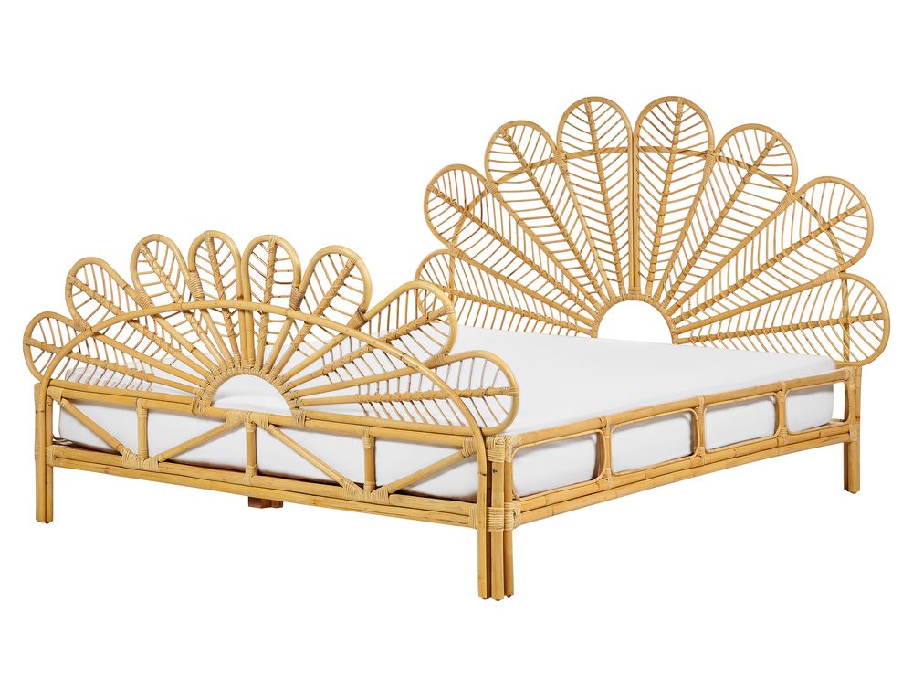 Łóżko Rattan FLORENTINE 160 x 200 cm Jasnobrązowy