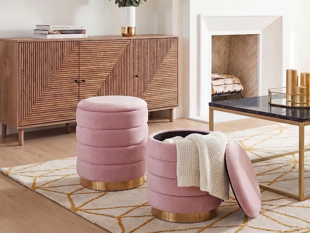 Set di 2 pouf contenitore GARLAND Velluto Rosa_837451