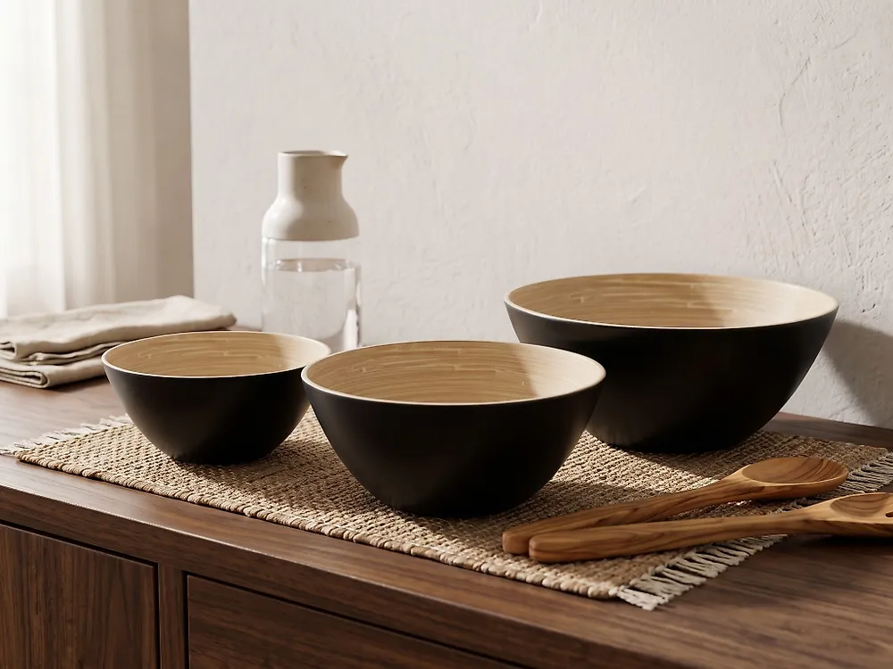 Lot de 3 bols décoratifs BONHEUR Bambou Noir_1175263