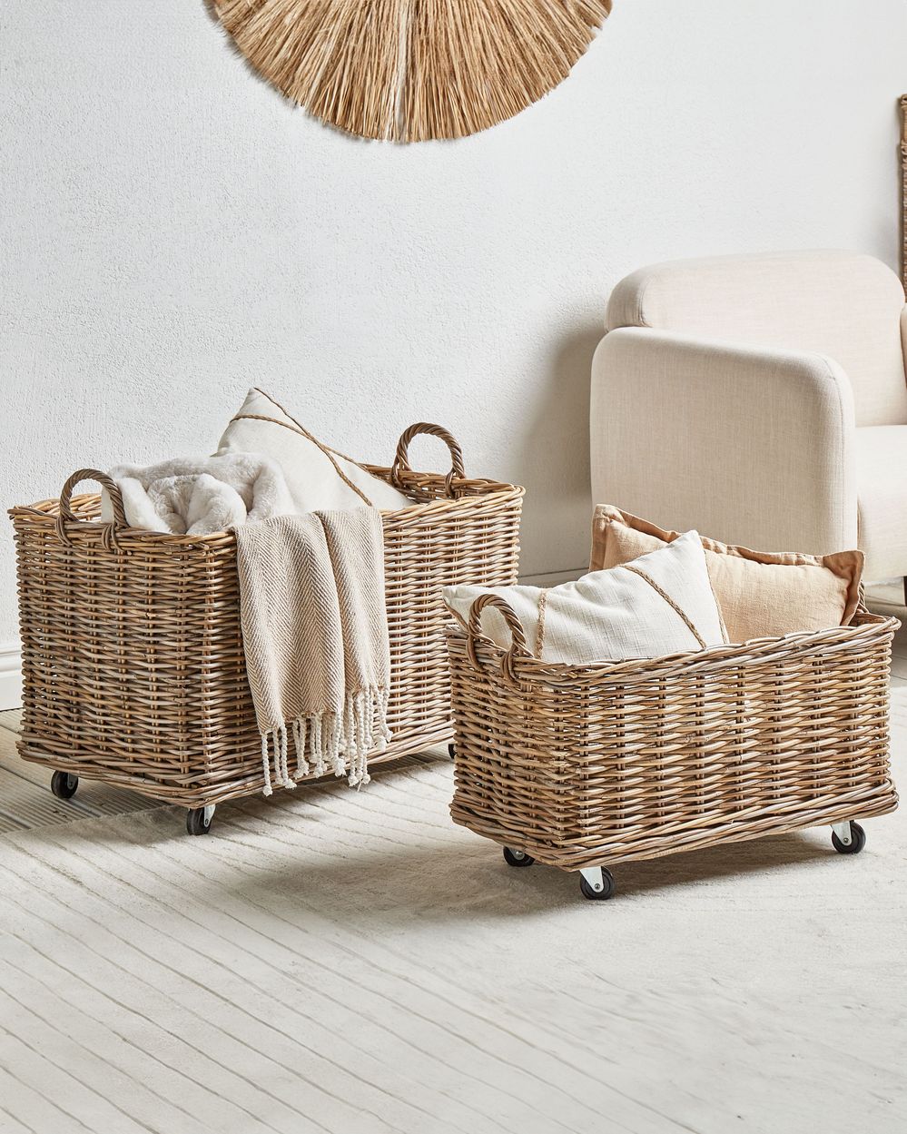 Lot de 2 paniers KITIM avec roues Rotin Naturel