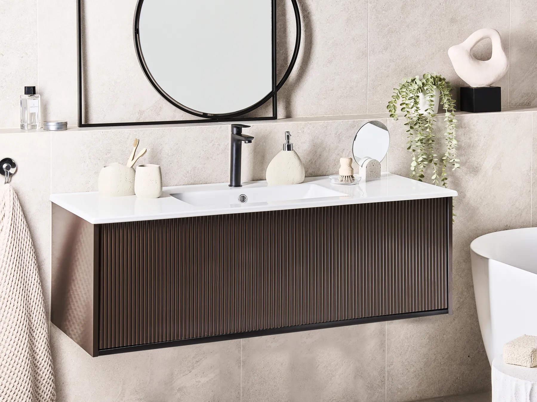 Wall Mounted Vanity Unit with Basin MADIDI Brown_1006185