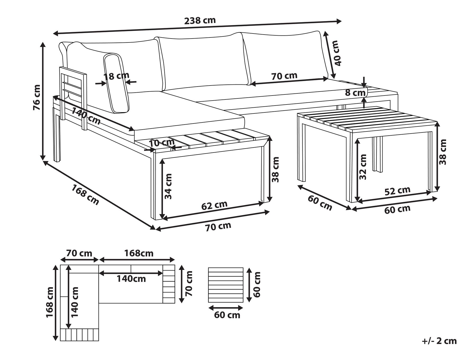 Garden Corner Sofa with Table 4 Seater PIENZA II Modular Grey Right Hand_776814