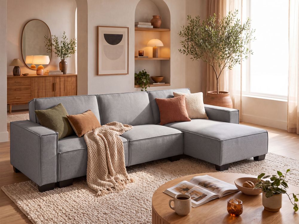 Corner Sofa Bed ROMEDAL Fabric Light Grey Left Hand