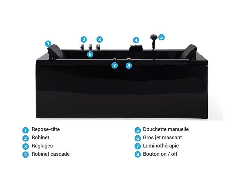 Baignoire d'angle à remous avec LED VARADERO 183 x 90 cm Noir Côté droit_787094