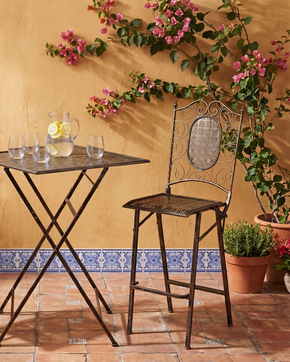 Lot de 2 chaises de bar de jardin BORMIO Pliant Métal Noir