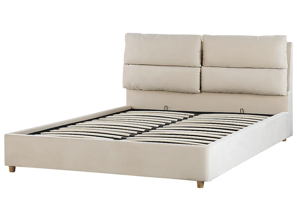 Letto contenitore BATILLY Velluto Beige chiaro 160 x 200 cm_830110