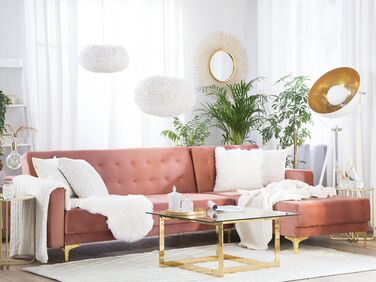 Left Hand Velvet Corner Sofa Pink ABERDEEN