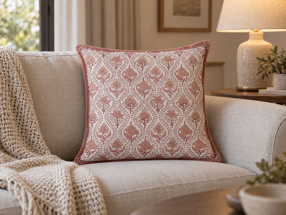 Throw Cushion PICEA 45 x 45 cm Cotton Red Floral Pattern