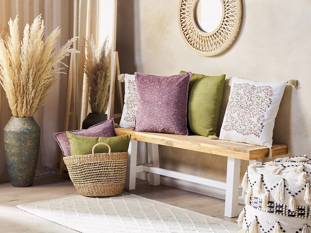 Cuscino decorativo KALMIA 45 x 45 cm Velluto Rosa Trama floreale_1179957