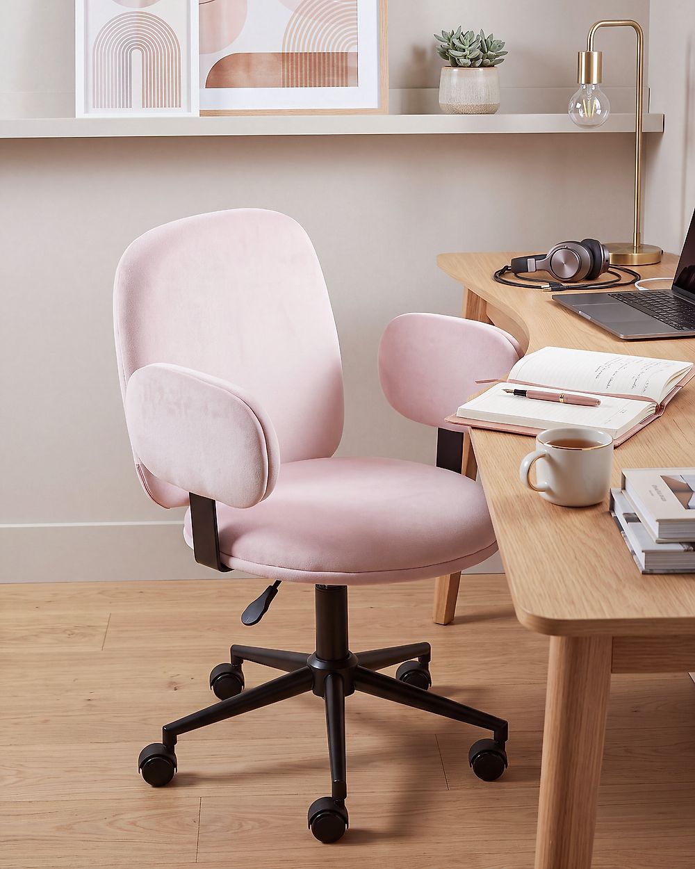 Desk Chair MORAGA Velvet Pastel Pink