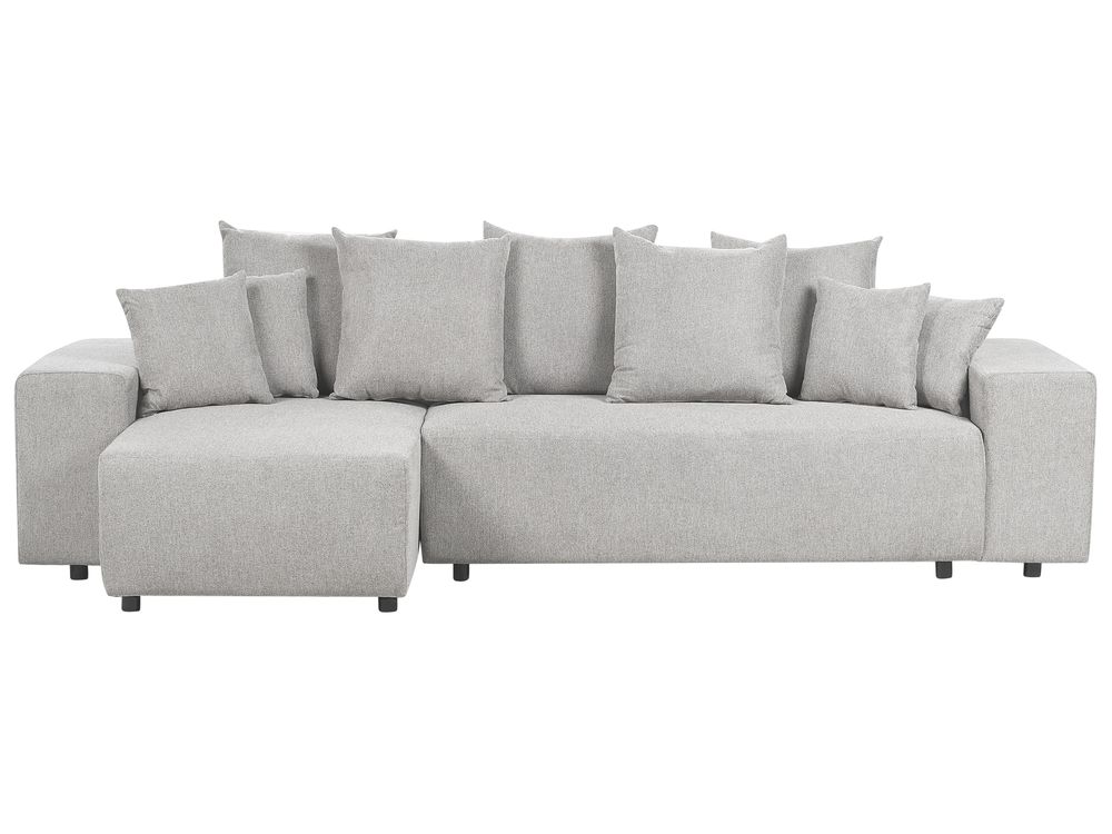 Corner Sofa Bed 3 Seater LUSPA with Storage Fabric Light Grey Right Hand