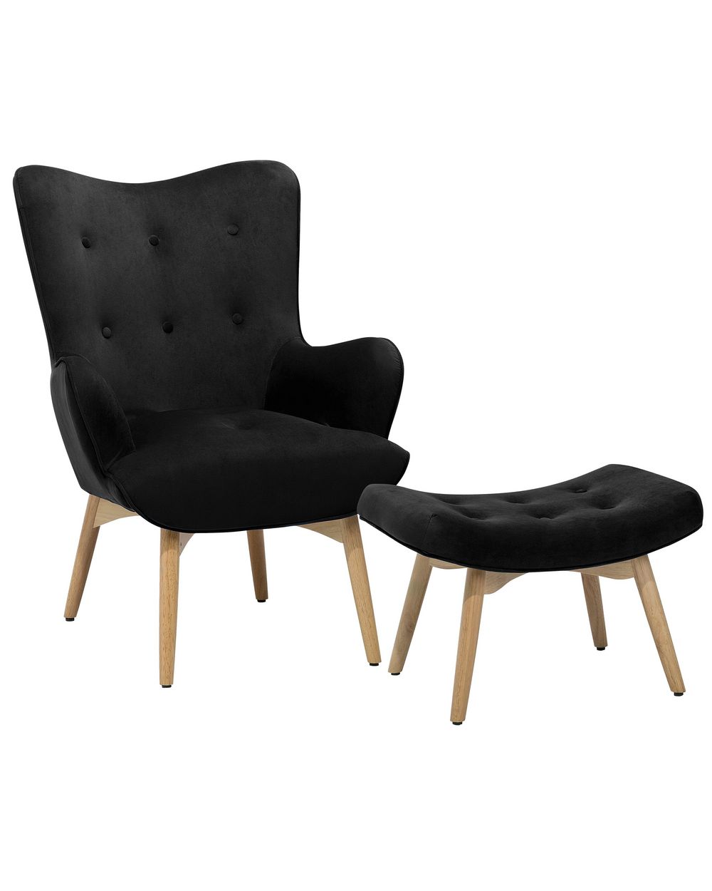 Wingback Chair VEJLE with Footstool Velvet Black Beliani