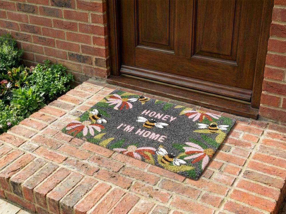 Doormat INIGOK Multicolour 45 x 75 cm Text Bee Coir