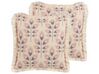 Set of 2 Fringed Cushions Leaf Pattern 60 x 60 cm Beige RUDBECKIA_877760