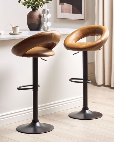 Set of 2 Faux Leather Swivel Bar Stools Golden Brown PEORIA II