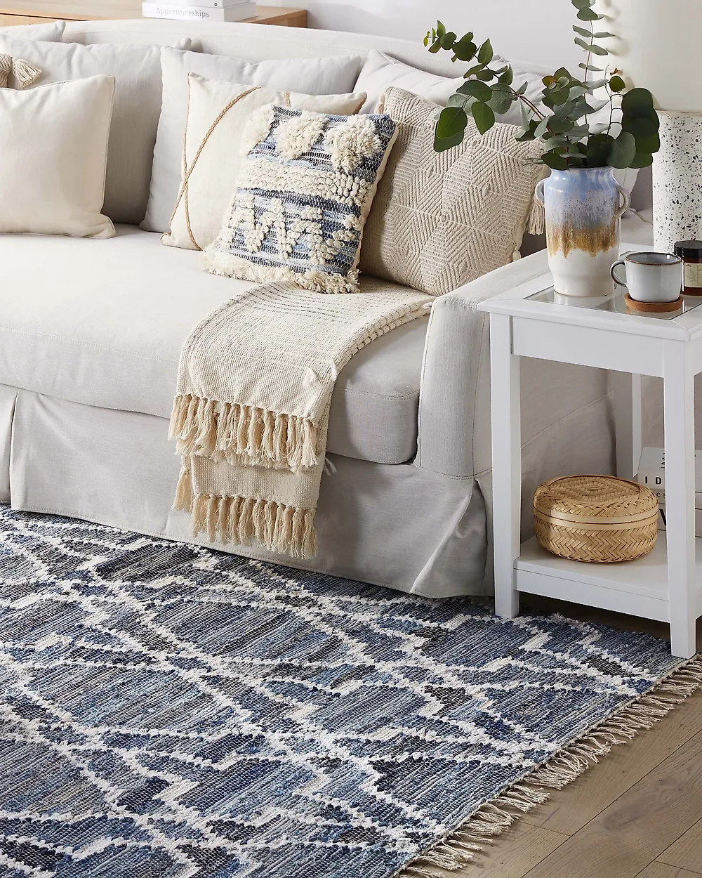 Tappeto ADIYAMAN Blu 140 x 200 cm Cotone_1175236