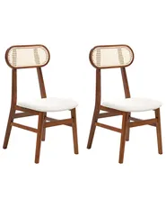 Set of 2 Dining Chairs FALLON Wood Brown/ Light Beige_1064938