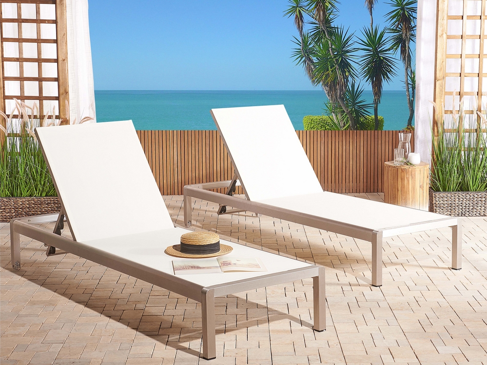 Aluminium Reclining Sun Lounger White FOSSATO Beliani.es