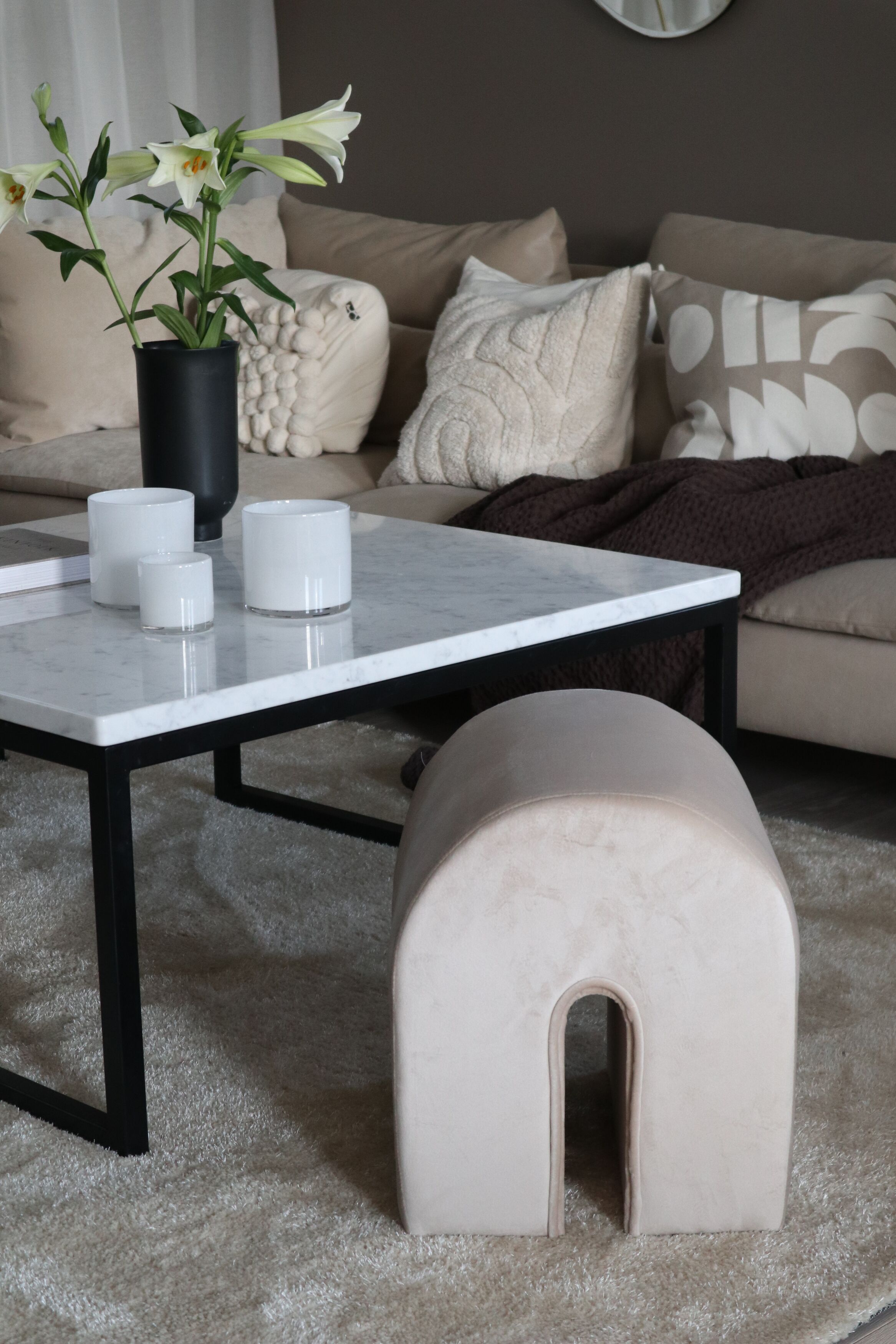 Pouf Leandre Atmosphera – Beige Chiné, Bois Pin Clair, 35x35x35 Cm, Assise Confortable Capitonnée