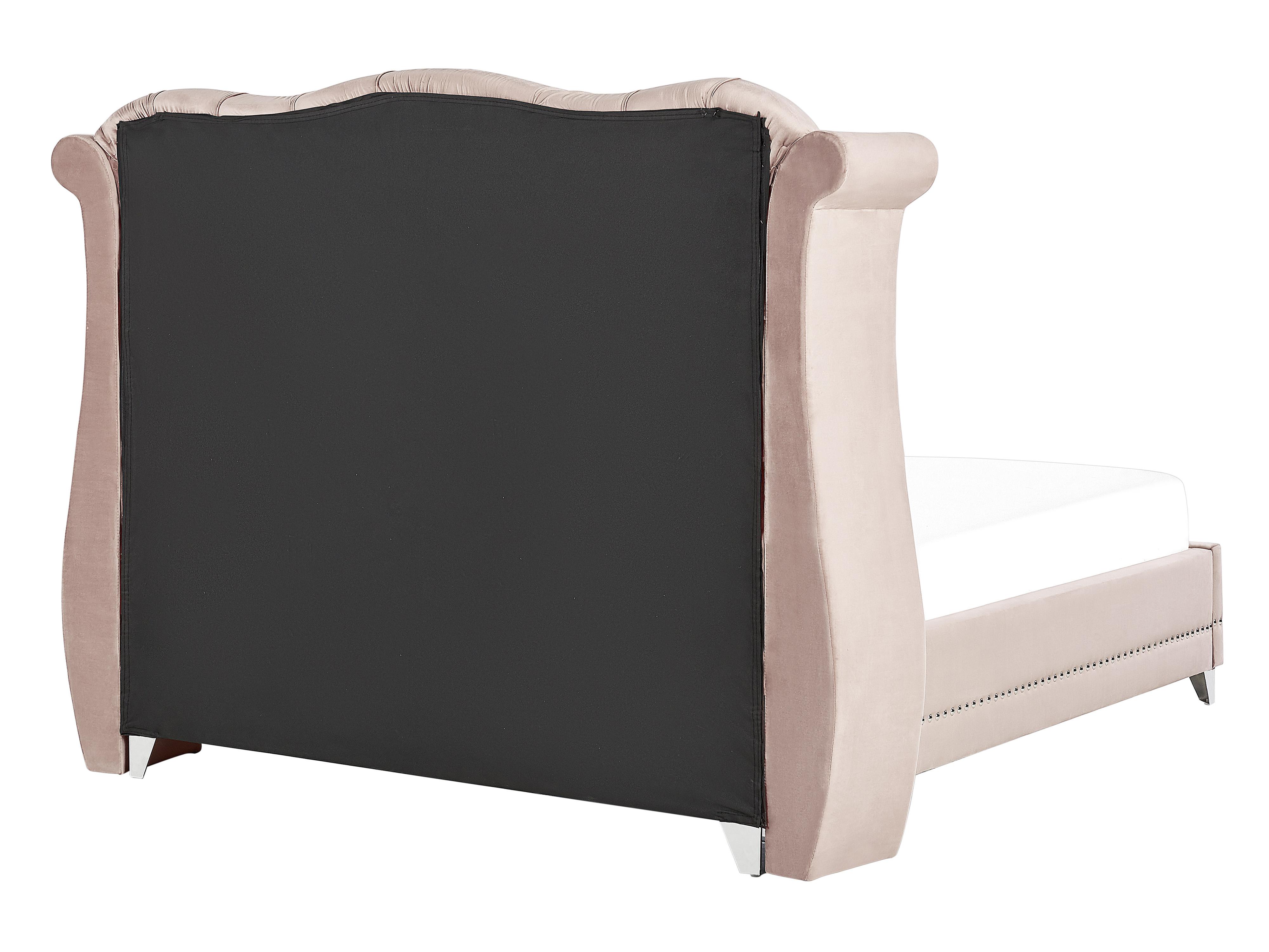 Cama Terciopelo AYETTE 160 x 200 cm Rosa pastel_905318