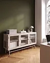 Glass Display Sideboard DEVON 115 cm Metal Beige