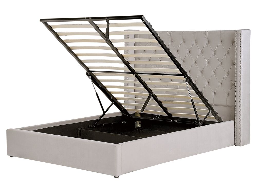 Ottoman Bed LUBBON Velvet Light Grey 160 x 200 cm (EU King Size)