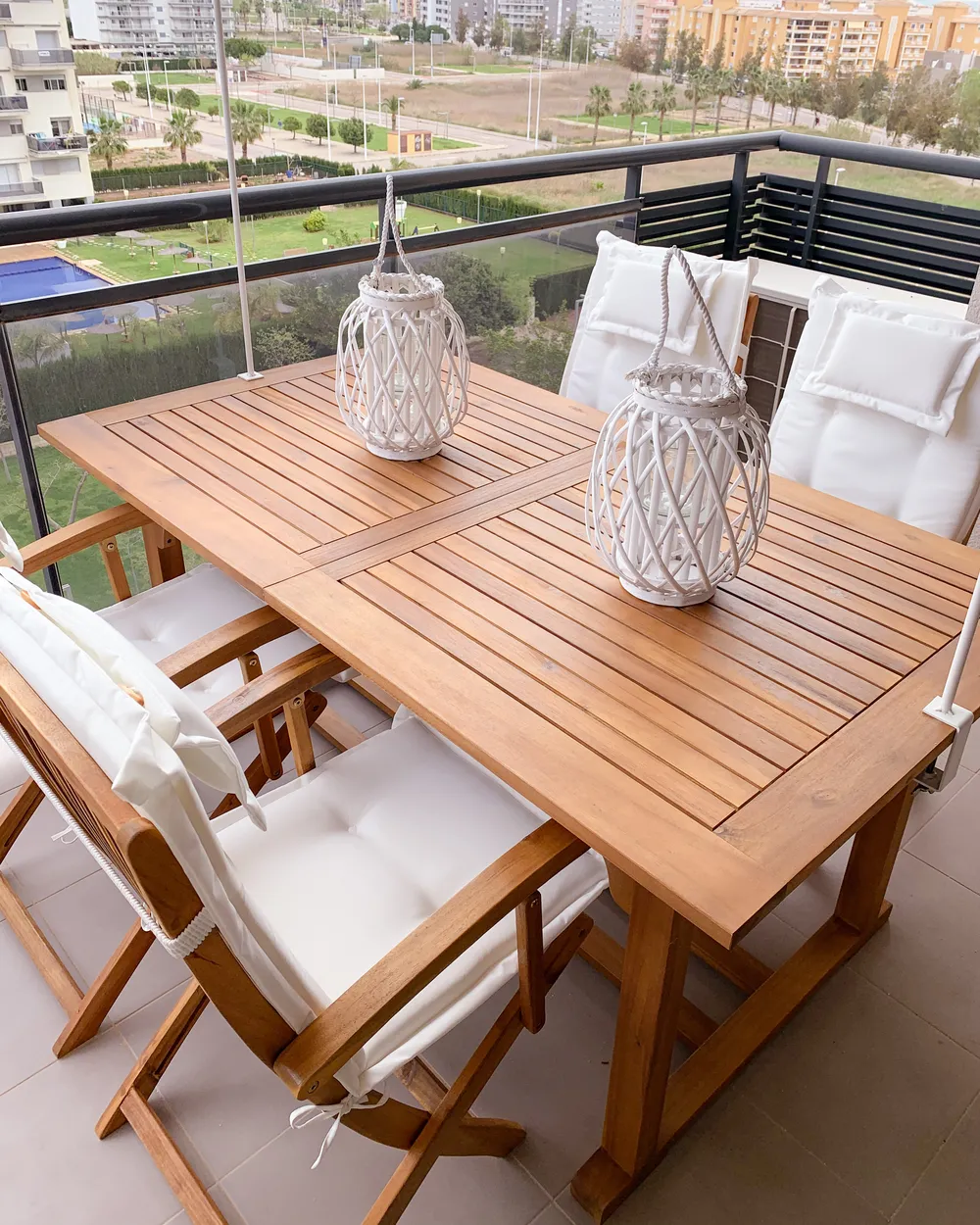 Set da pranzo da giardino 6 posti JAVA con cuscini Legno d'acacia Bianco sporco_932333
