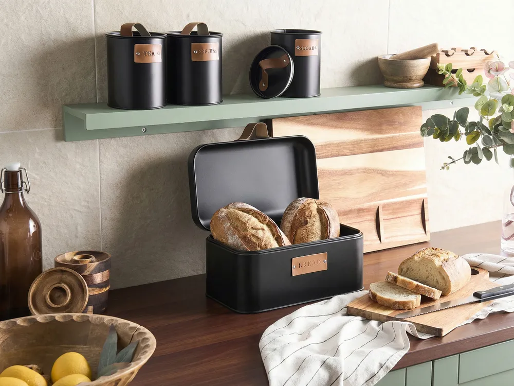 4 Piece Bread Bin and Canister Set REVERIE Iron Black_1069592