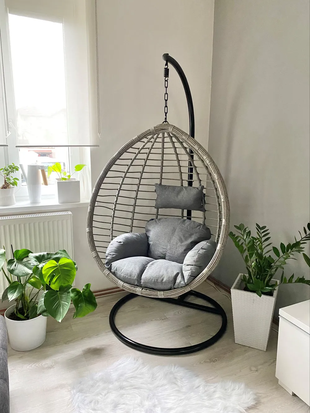 Hanging Chair with Stand TOLLO PE Rattan Grey_829542