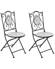 Set of 2 Garden Chairs ARTENA Folding Metal Terrazzo Effect Black_1021661