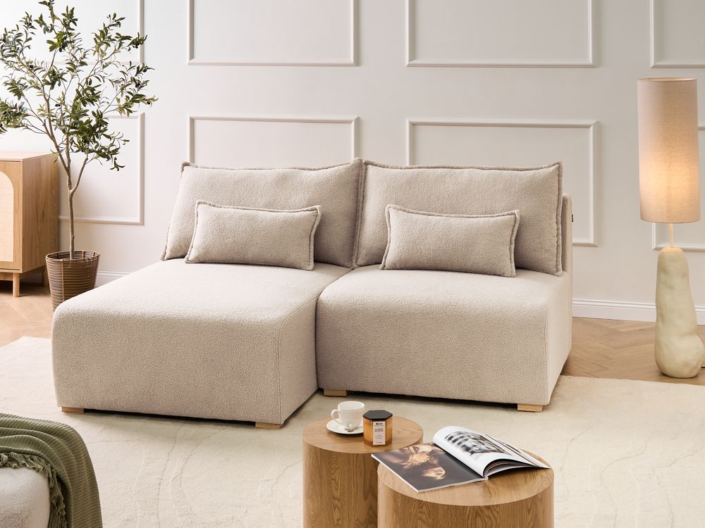 Modul Ecksofa NERBO Bouclé Beige rechtsseitig