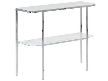 Skleněný konzolový stolek efekt bílého mramoru / stříbrná CALVERT