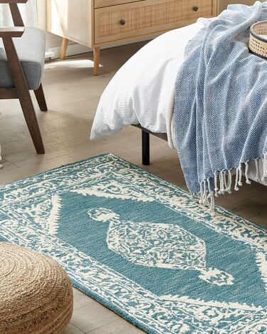 Wool Area Rug 80 x 150 cm White and Blue GEVAS