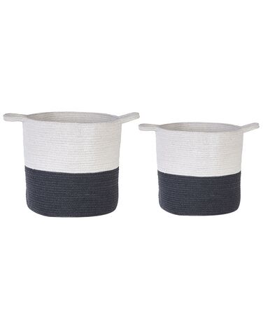 Set of 2 Cotton Baskets White and Black PAZHA
