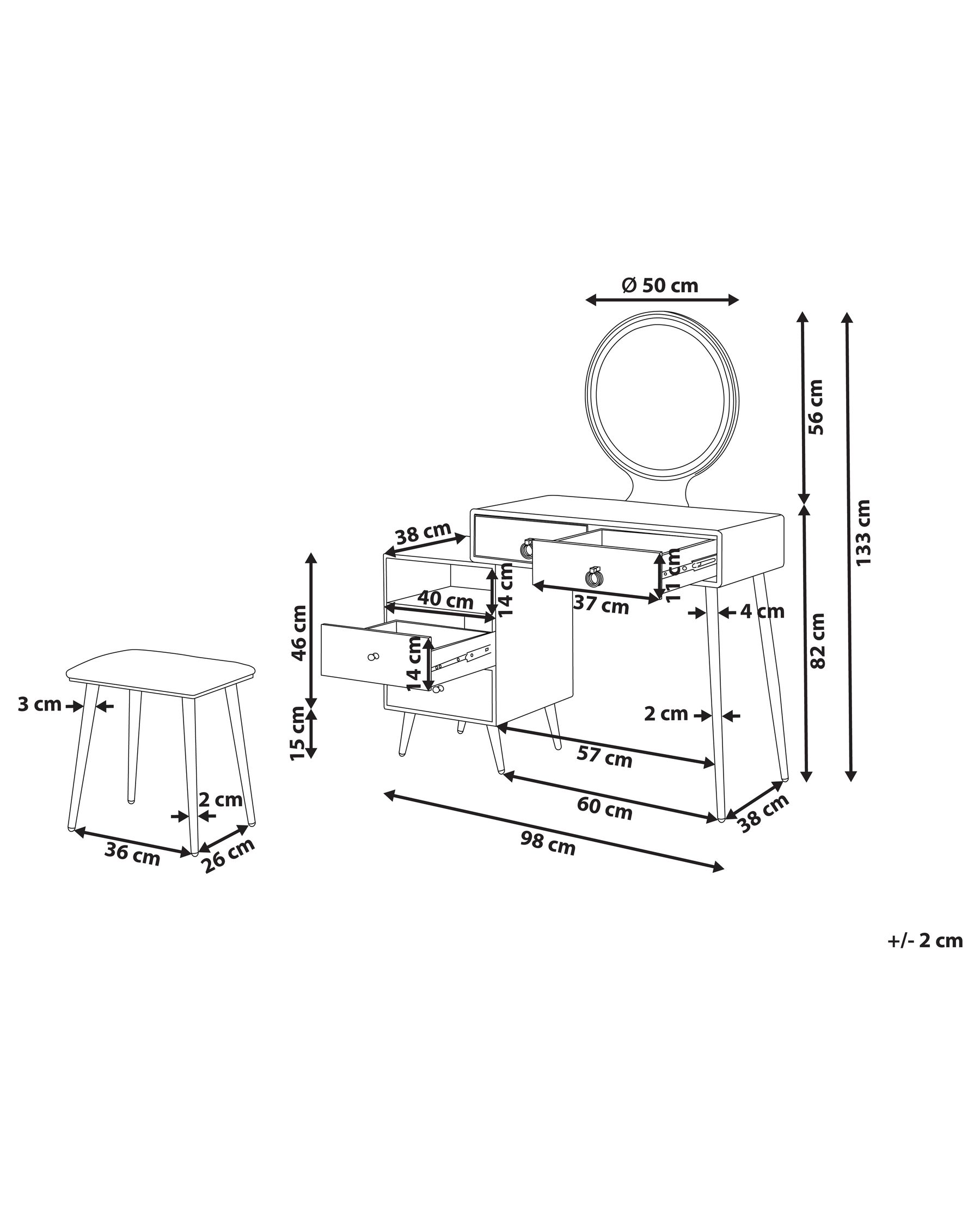 Dressing Table with Mirror and Stool YVES LED White_881950