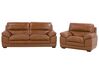 Set divano e poltrona in pelle ed ecopelle marrone HORTEN_720736