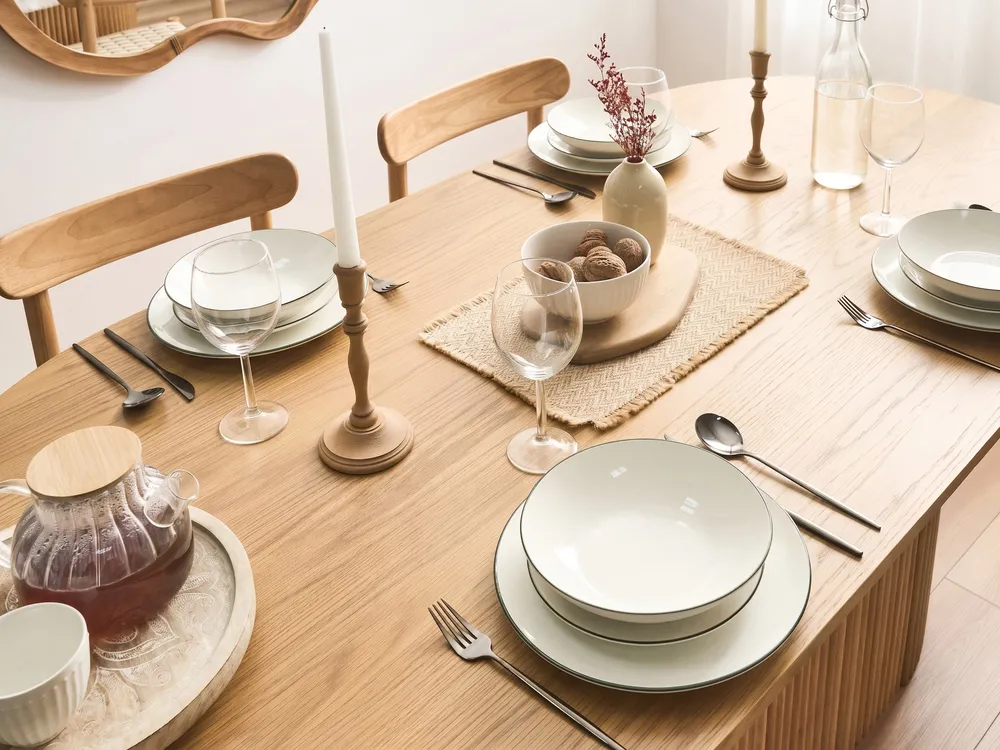Zastawa stołowa 12-częściowa CUMIN Porcelana Złamana biel/ zielony