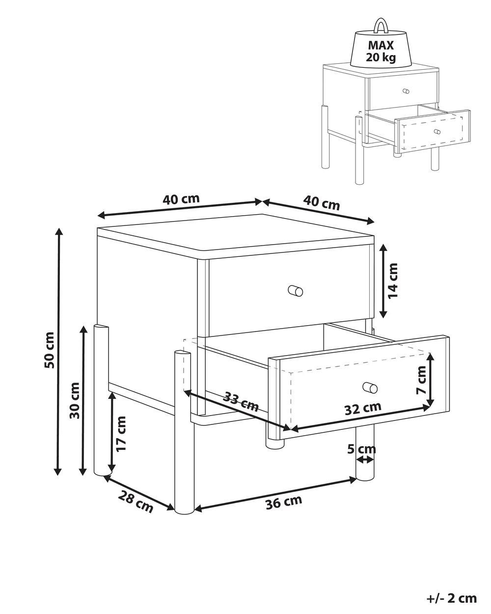 2 Drawer Bedside Table COLLINS Light Brown_1038543